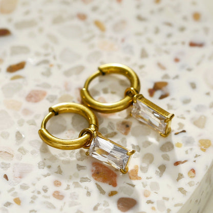 CACA Gold : Boucles d'oreilles créoles avec cristaux transparents, style vintage