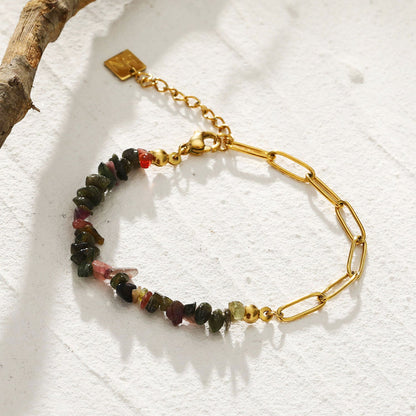 Bracelet combinaison Chaîne maillons trombones GIRADOT et Pierres gemmes TOURMALINE