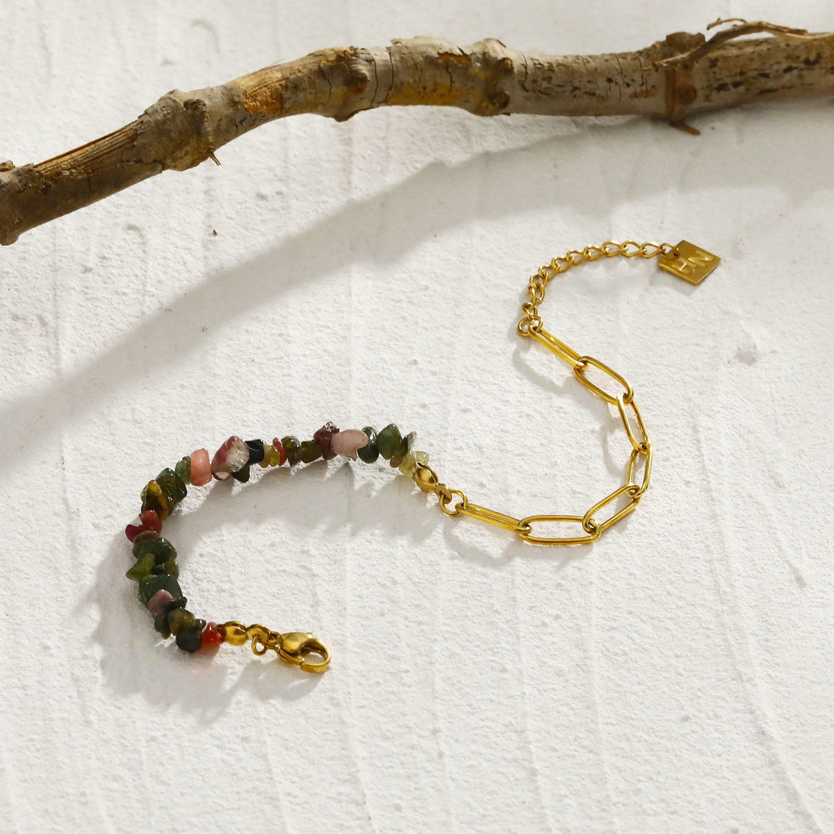 Bracelet combinaison Chaîne maillons trombones GIRADOT et Pierres gemmes TOURMALINE