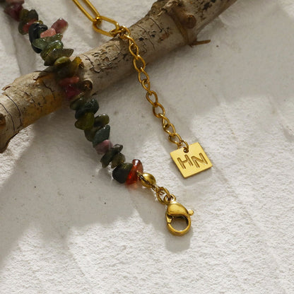 Bracelet combinaison Chaîne maillons trombones GIRADOT et Pierres gemmes TOURMALINE
