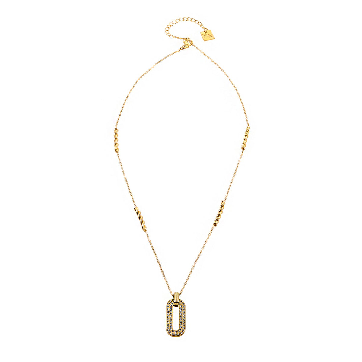 ASKIRA : Chaîne combinée torsadée avec un pendentif ovale orné de zircone