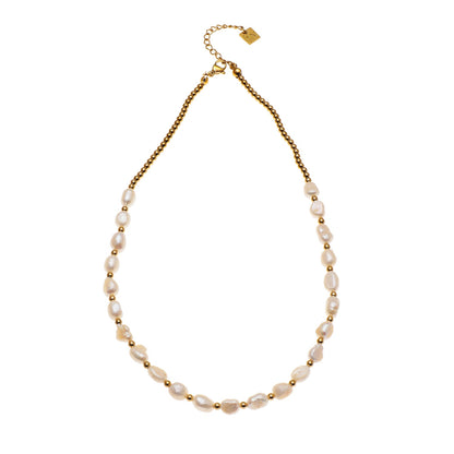 ELISA : Collier chaîne perles d'eau douce et billes dorées