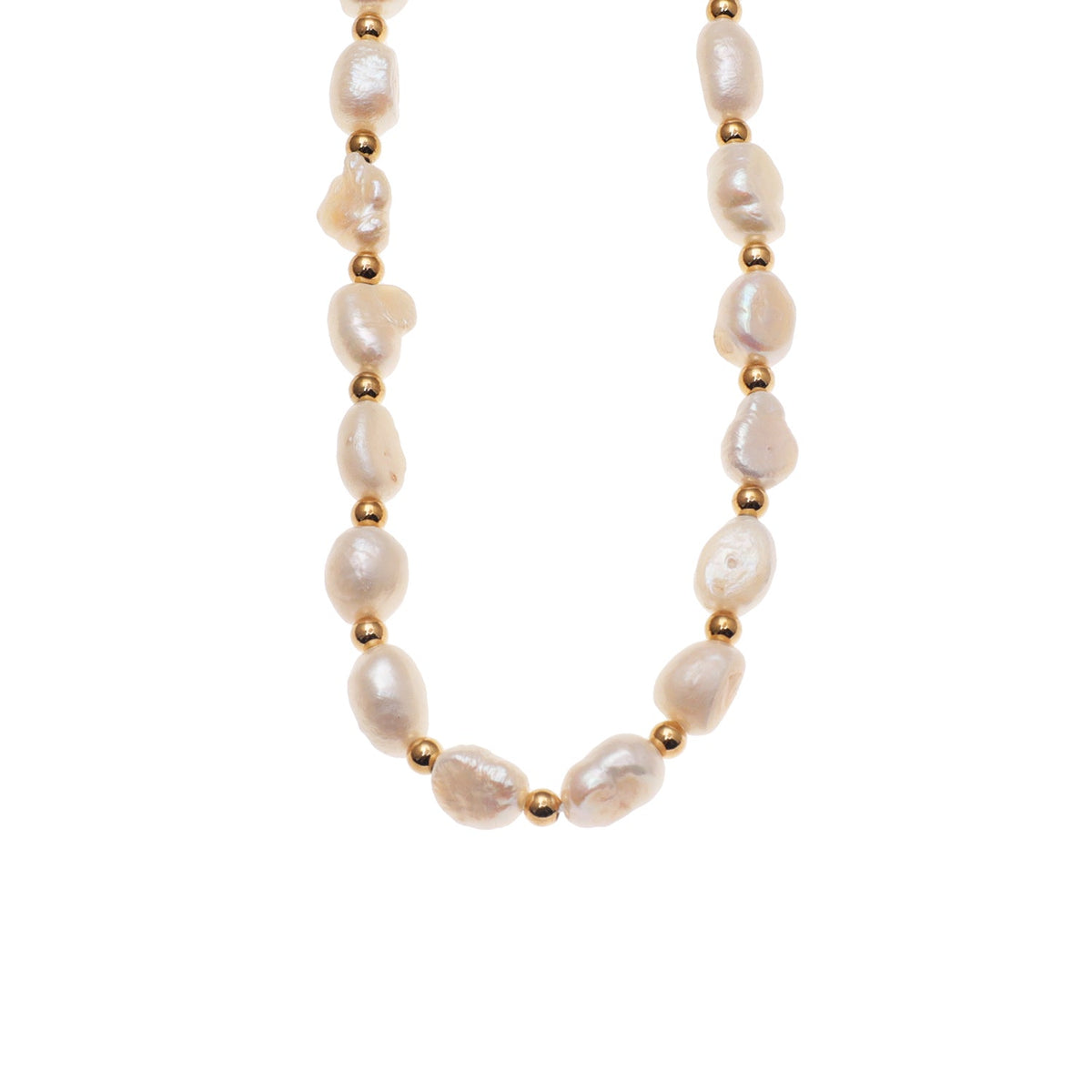 ELISA : Collier chaîne perles d'eau douce et billes dorées