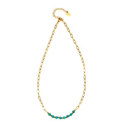 LIZBOA : Collier combiné avec chaîne à trombones et pierres CHALCHITE