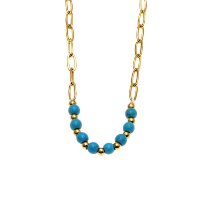 LIZBOA : Collier combiné avec chaîne à trombones et pierres CHALCHITE