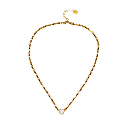 CROMER Zirconia Heart Pendant Ball-Bead Chain Necklace