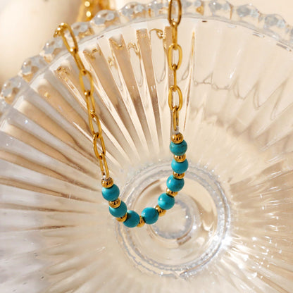 LIZBOA : Collier combiné avec chaîne à trombones et pierres CHALCHITE