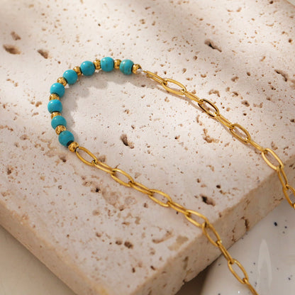 LIZBOA : Collier combiné avec chaîne à trombones et pierres CHALCHITE