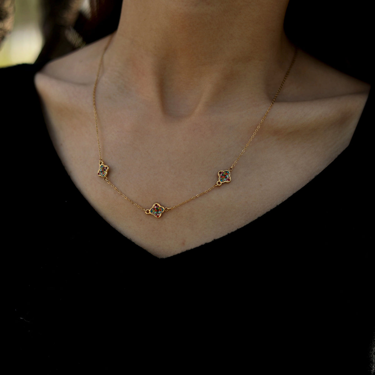 Collier Or breloques Zirconia colorées ELLIS