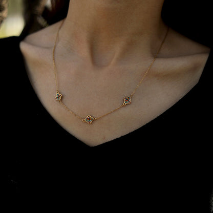 Collier Or breloques Zirconia colorées ELLIS