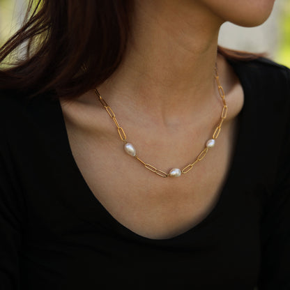 YORK: Collier trio de perles d'eau douce sur une chaîne forçat