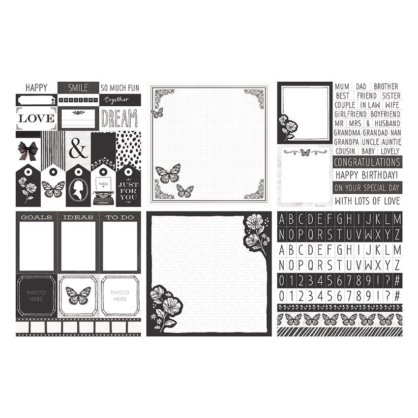 The Paper Boutique Everyday - Nuances de noir et blanc - Bloc de projets 20,3 cm x 20,3 cm