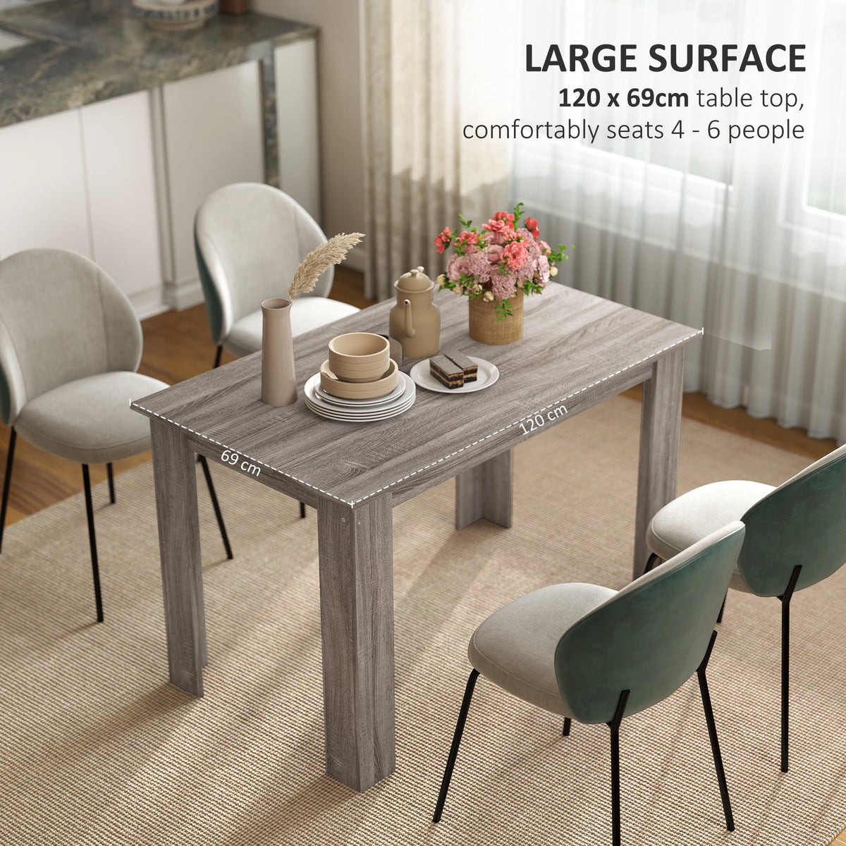 Table à manger Spencer 119 cm pour 4 à 6 personnes - Gris clair