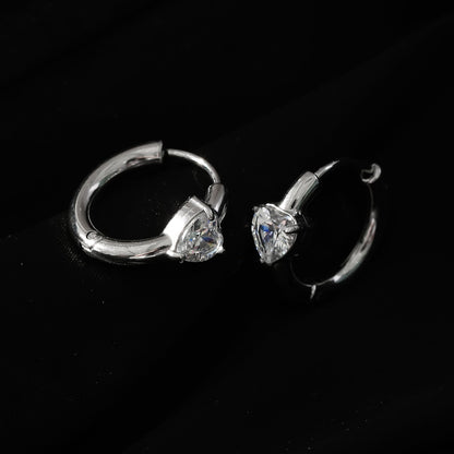 PELLA White Gold (Silver Toned): Mini Hoop Earrings with Heart Shaped Moissanite