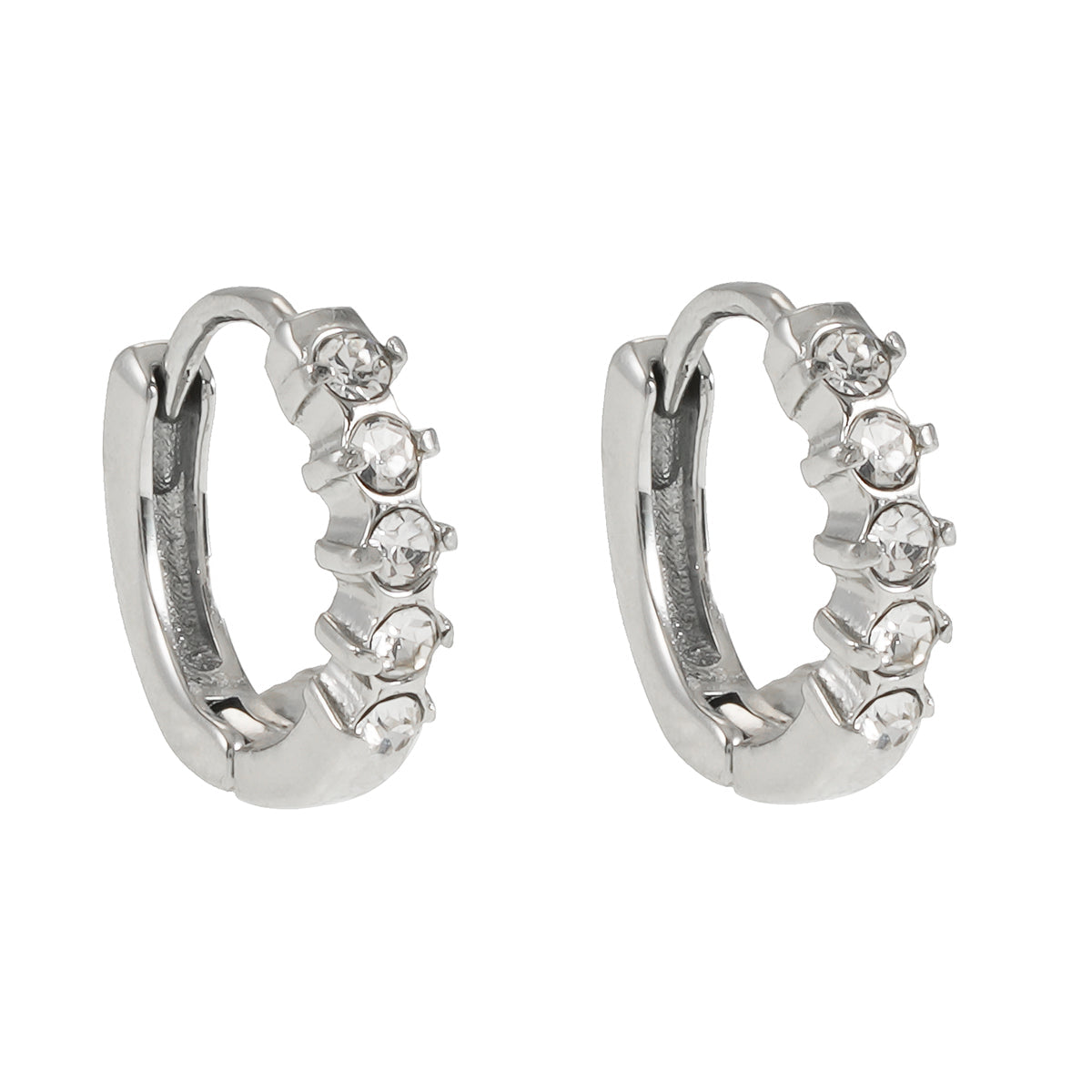 PORTREE : Mini créoles classiques serties d'oxydes de zirconium en or blanc rhodié
