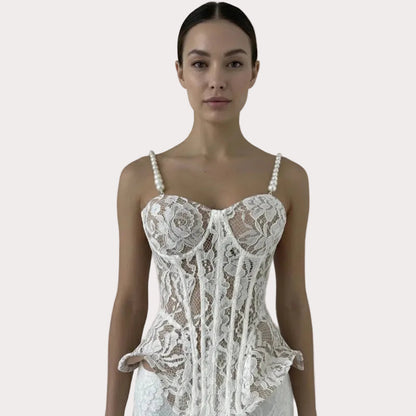 Ensemble Corset en dentelle florale et pantalon large