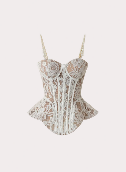 Ensemble Corset en dentelle florale et pantalon large
