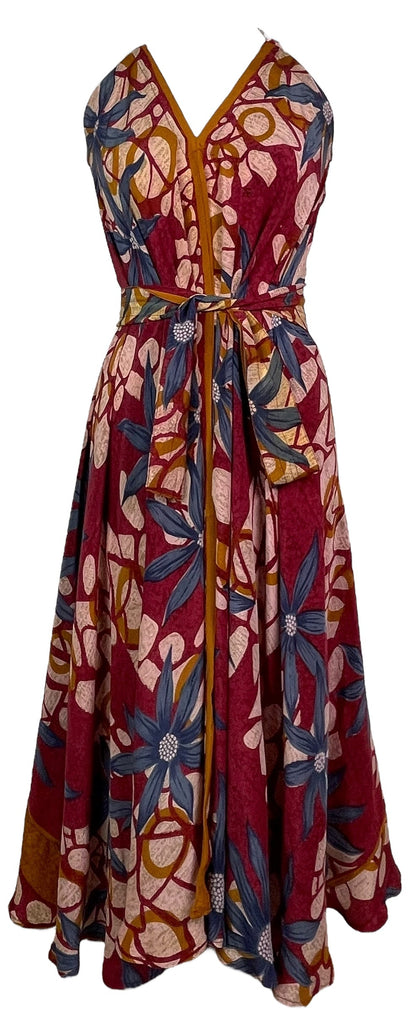PRC7690 Robe longue Avatar en pure soie avec ceinture