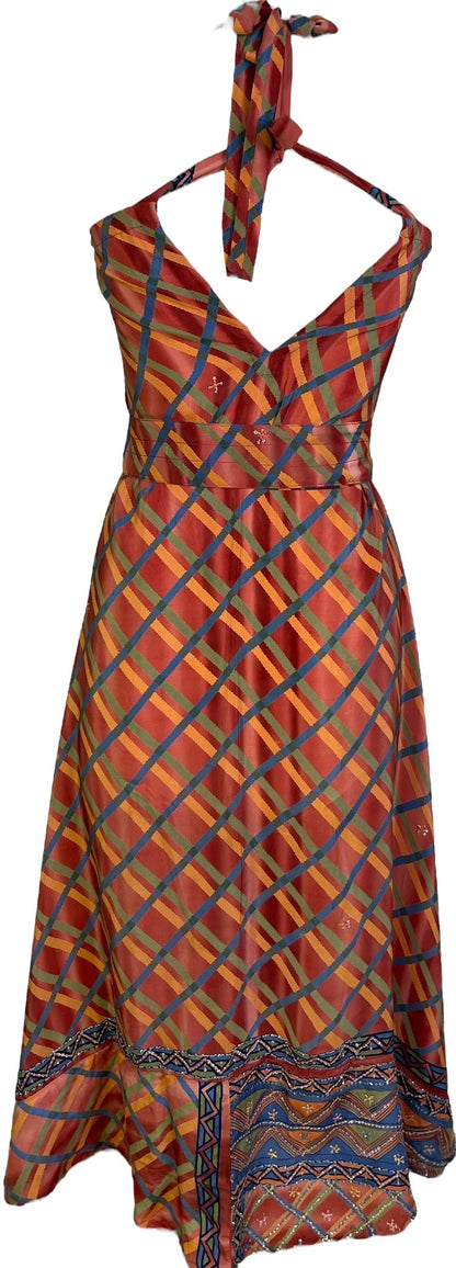PRC7249 Robe longue en pure soie Avatar avec ceinture
