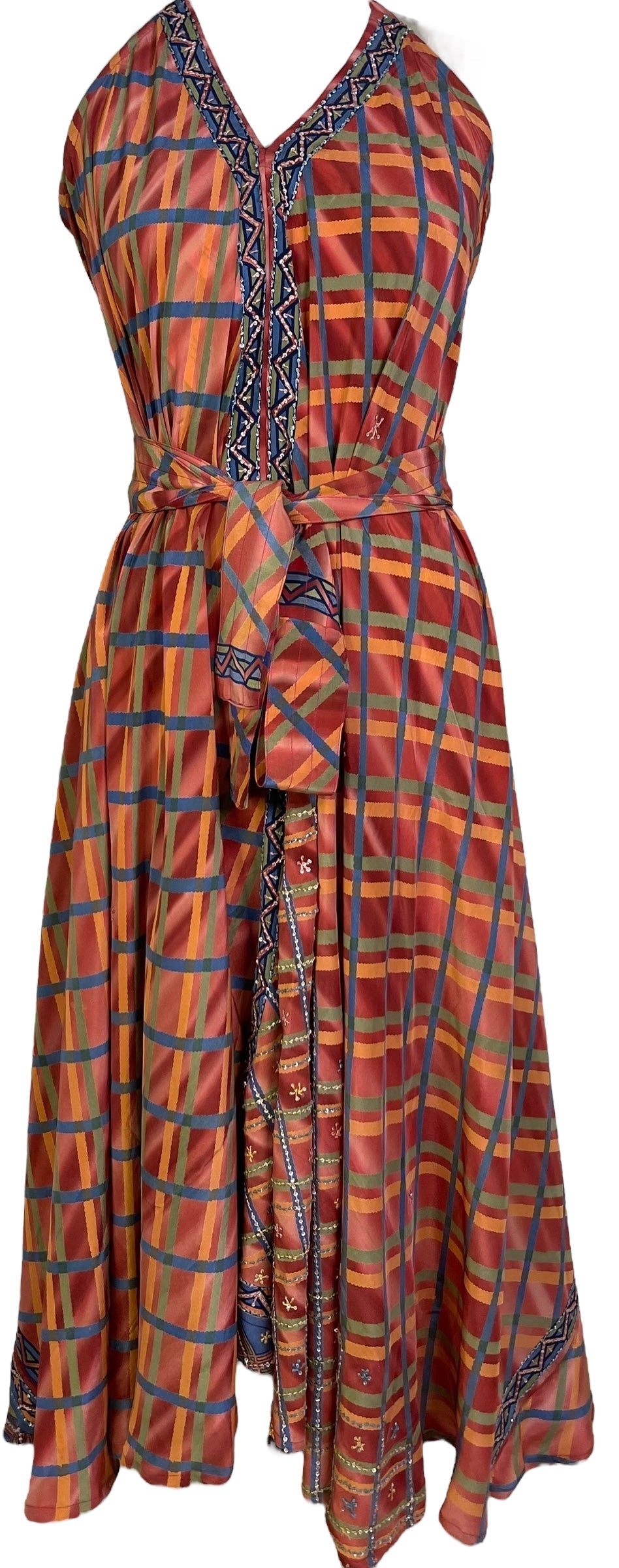 PRC7249 Robe longue en pure soie Avatar avec ceinture
