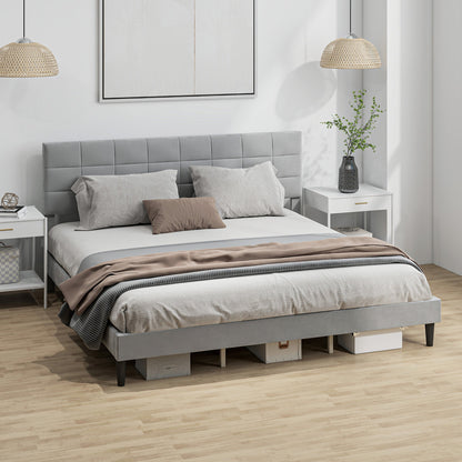 Cadre de lit plateforme Harper King Size avec tête de lit rembourrée - Gris