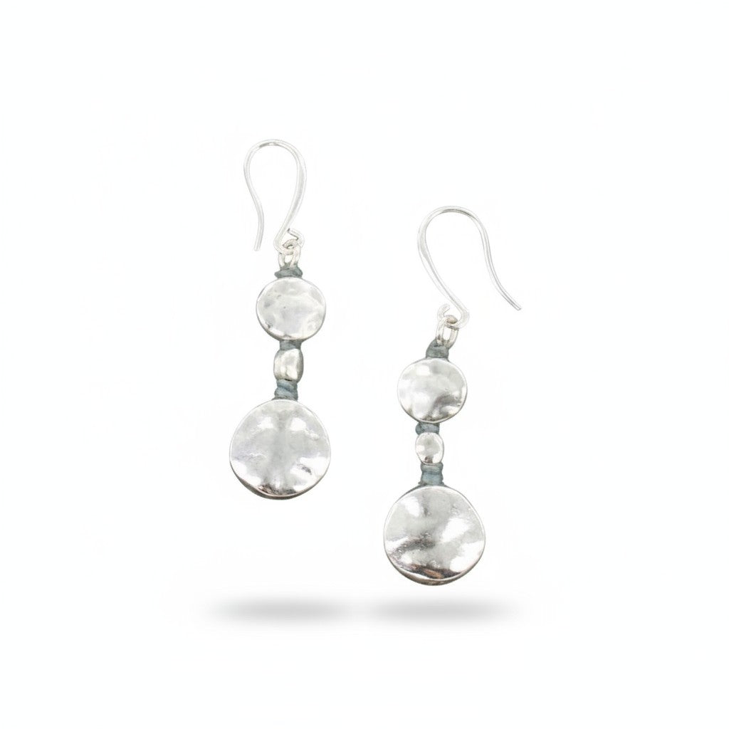 Double Beaten Disc Earrings In Silver Plate