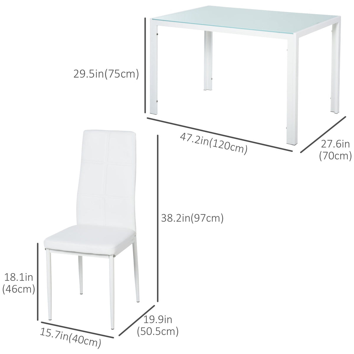 Ensemble de salle à manger Zaya 5 pièces en verre rectangulaire pour petits espaces - Blanc
