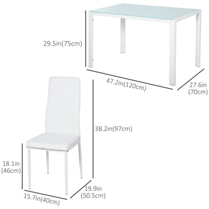 Ensemble de salle à manger Zaya 5 pièces en verre rectangulaire pour petits espaces - Blanc