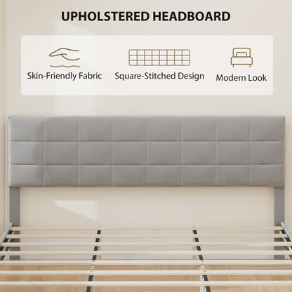 Cadre de lit plateforme Harper King Size avec tête de lit rembourrée - Gris