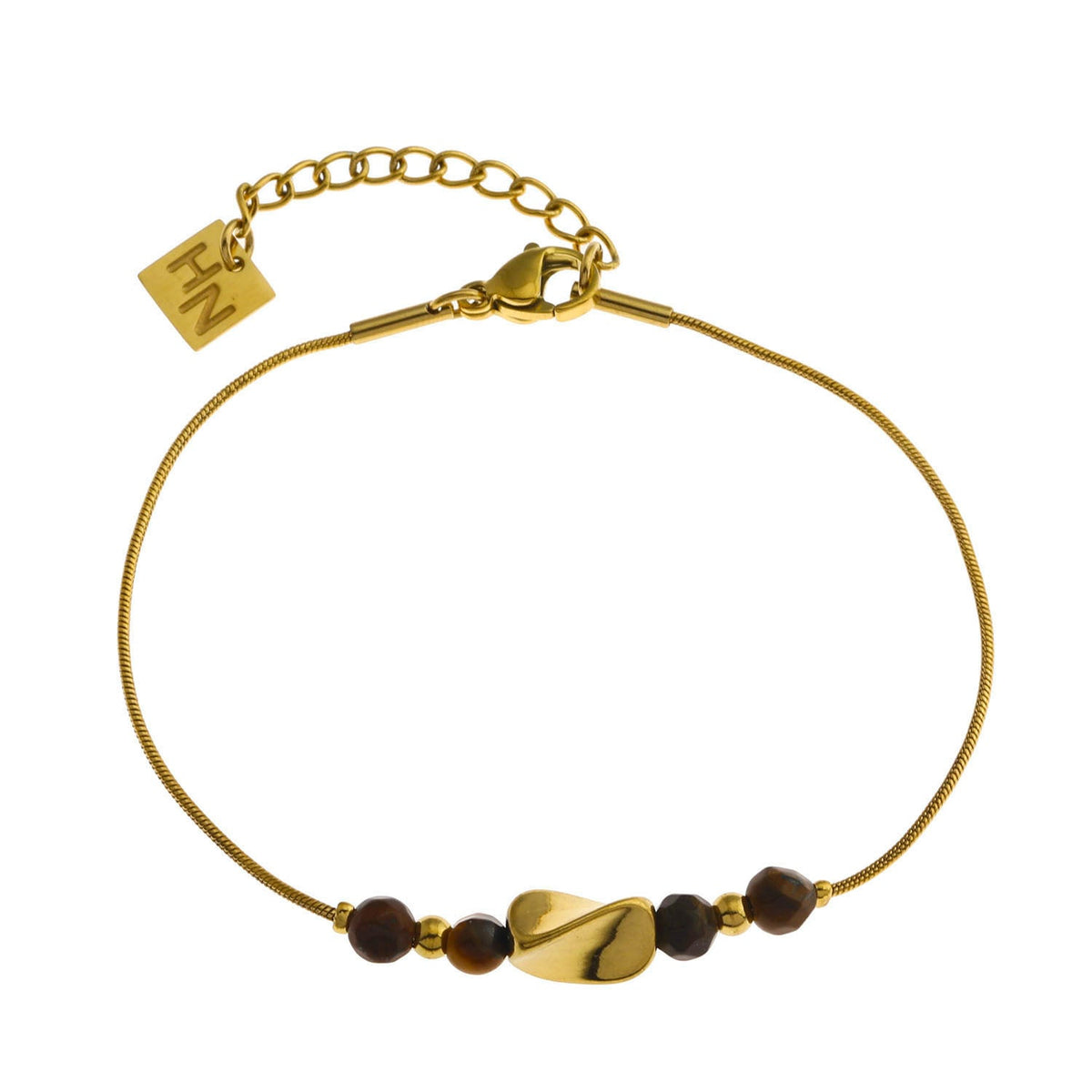Bracelet RIO texturé effet serpent avec breloques dorées et œil de tigre