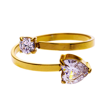 RIZALINA : Bague Anneau Classique Ancrant des Pierres Précieuses Zircone Rondes & en Forme de Cœur