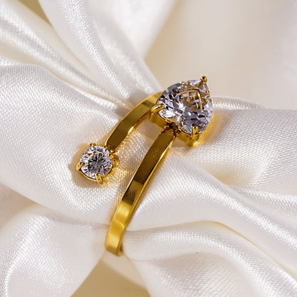 RIZALINA : Bague Anneau Classique Ancrant des Pierres Précieuses Zircone Rondes & en Forme de Cœur