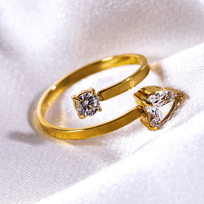 RIZALINA : Bague Anneau Classique Ancrant des Pierres Précieuses Zircone Rondes & en Forme de Cœur