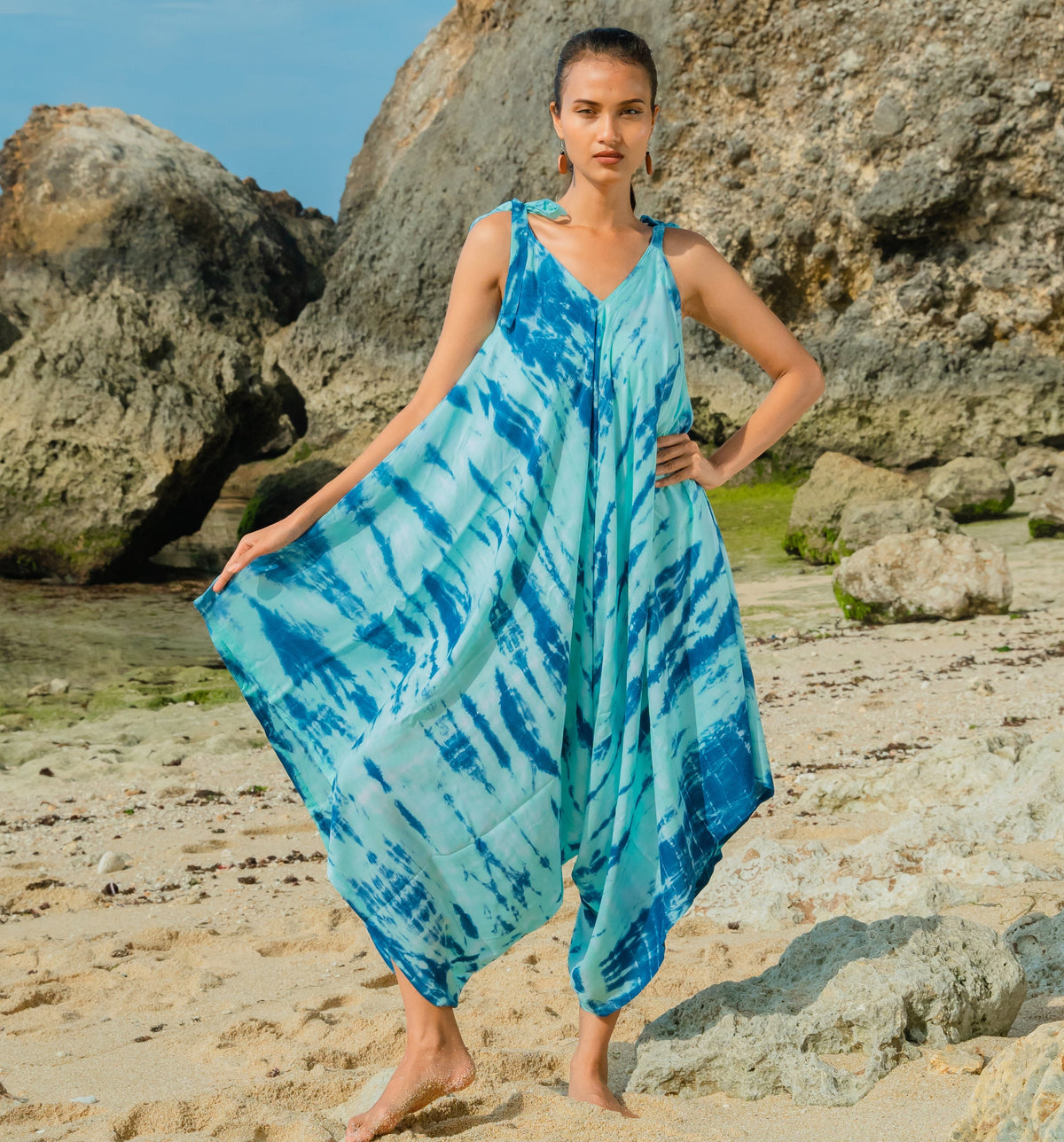 Bone Tie Dye Romper - Blue