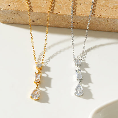 Style ROCHINA Gold:  A Trio of Zirconia Charms Pendant Chain Necklace