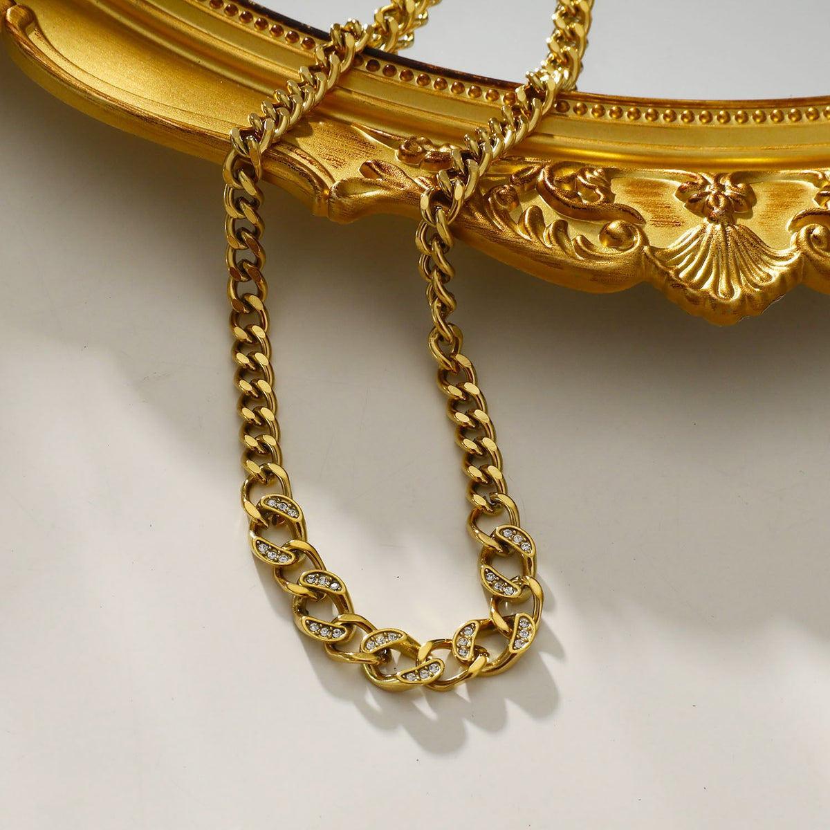 Collier Déclaration Grosse Chaîne Cubaine ROUEN avec Zircons