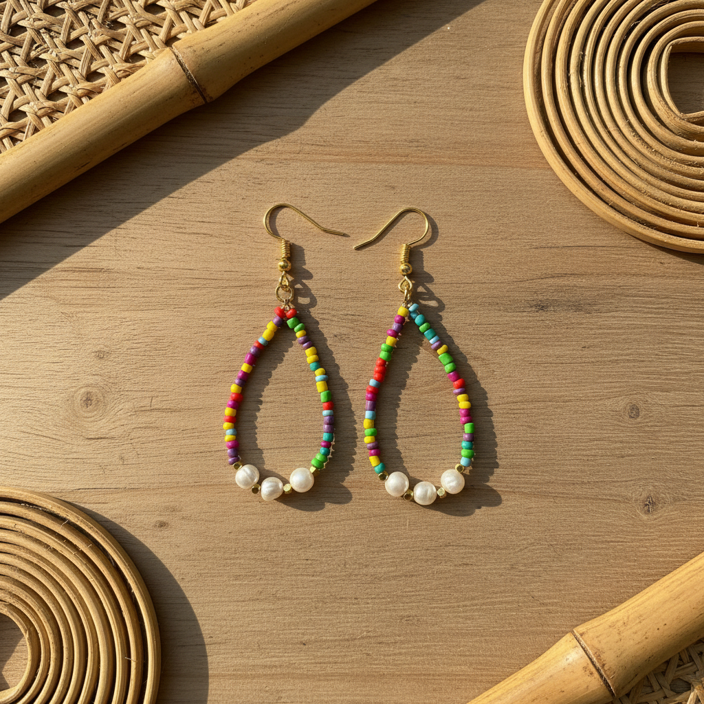 Boucles d'oreilles pendantes avec perles