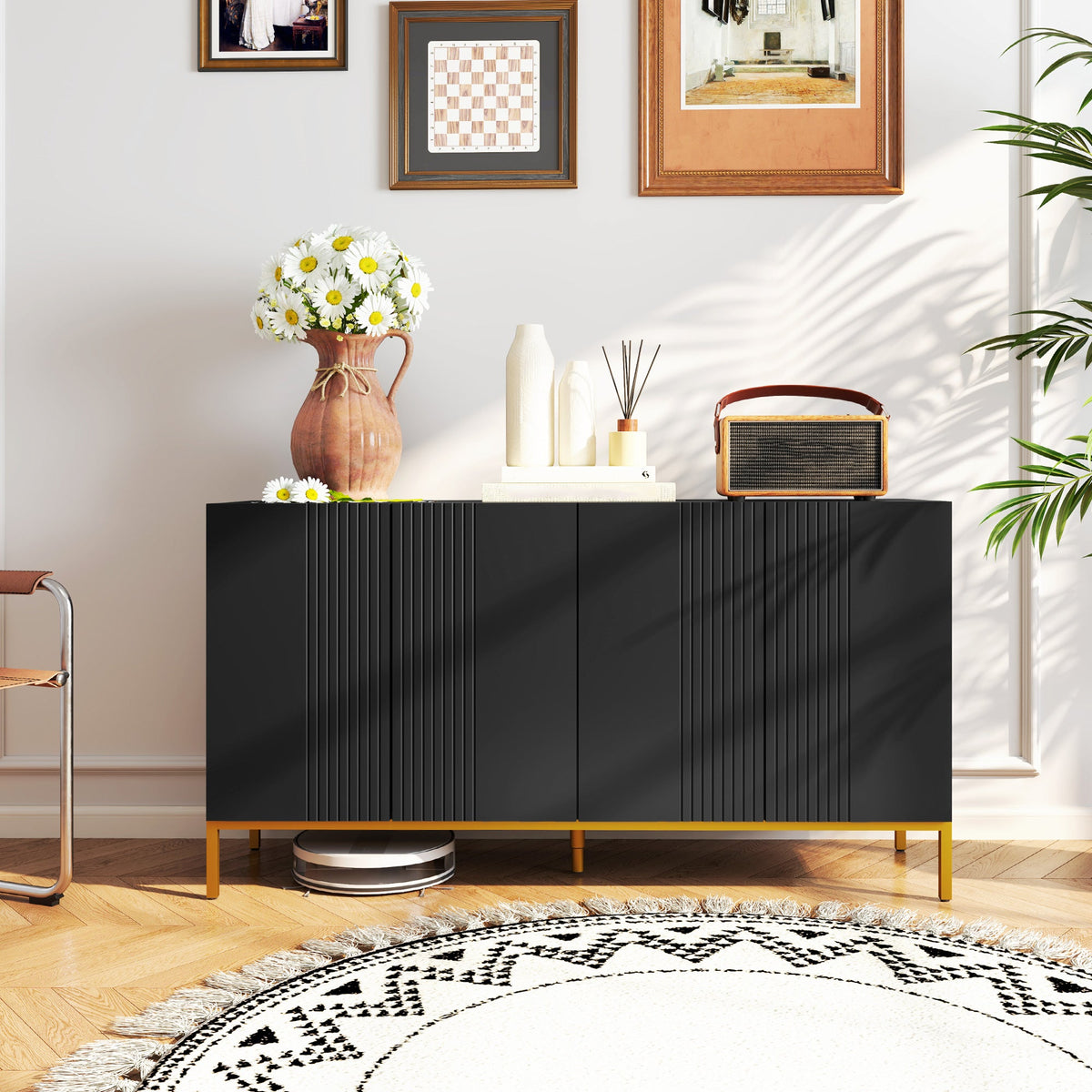 Brooklyn Sideboard/Kitchen Buffet Cabinet with Adjustable Shelves-Black