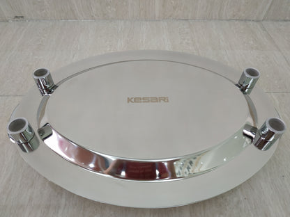 Plateau de service rond en acier inoxydable de 40,6 cm avec poignées argentées
