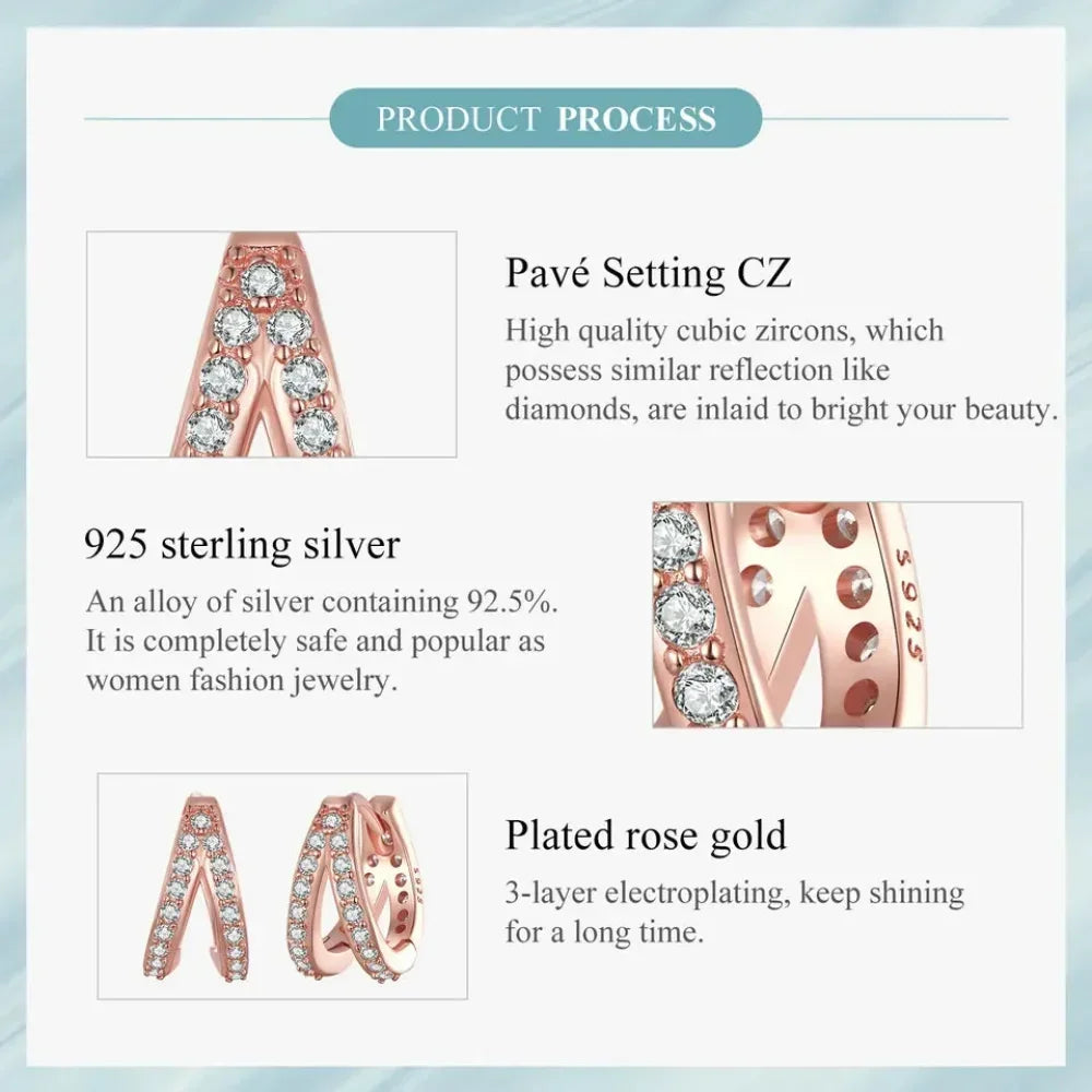 Boucles d'oreilles créoles doubles en argent sterling 925, avec géométrie élégante et cristal de zircon