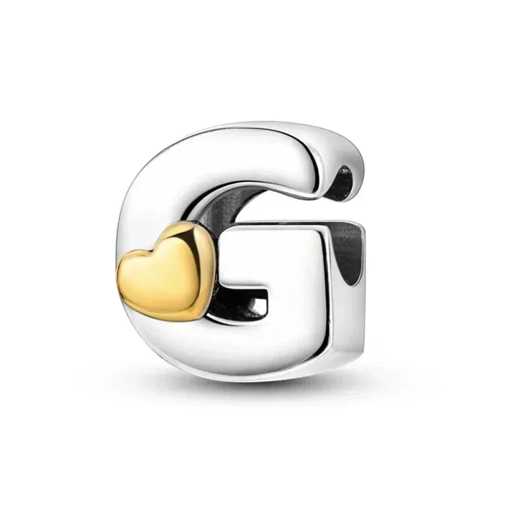 925 Sterling Silver Initial Charm with Gold Heart