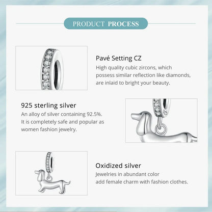 Genuine 925 Sterling Silver Pet Dog Charm For Bracelet - Poodle Dachshund Pendant