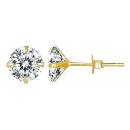 Boucles d'oreilles clous Cz - Argent sterling 925 plaqué platine - Zircons cubiques ronds hypoallergéniques 4mm 5mm 6mm 7mm Bse166