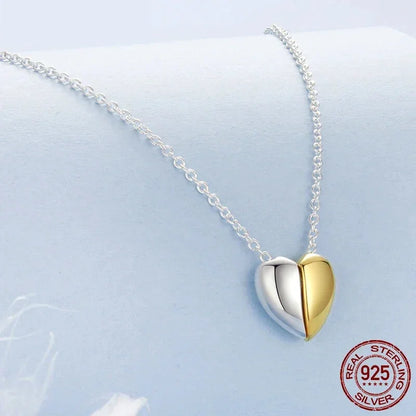 Collier pendentif cœur plaqué or pour femme - Bijou cœur de couple en argent sterling 925