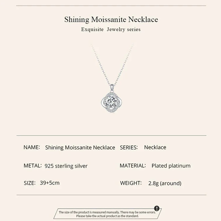 Collier pendentif Trèfle porte-bonheur en argent sterling et moissanite 1 carat