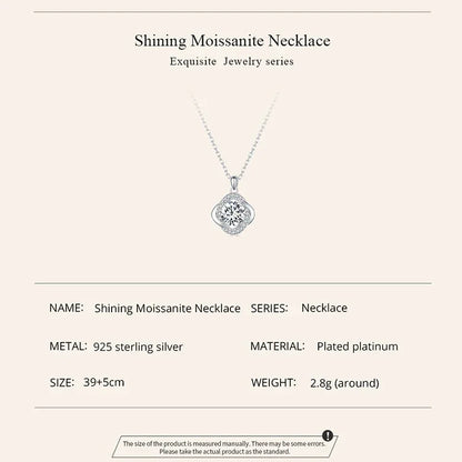 Collier pendentif Trèfle porte-bonheur en argent sterling et moissanite 1 carat