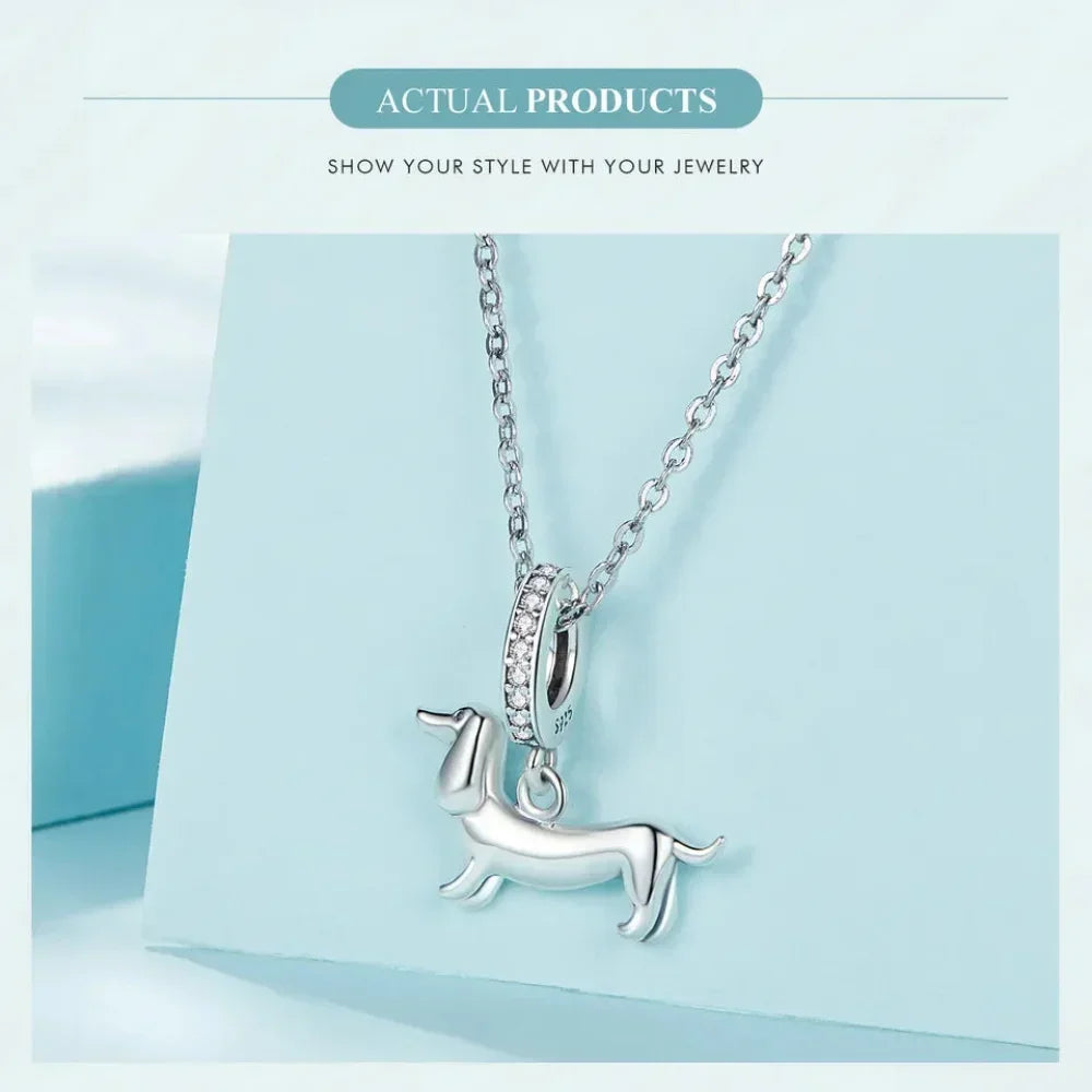 Genuine 925 Sterling Silver Pet Dog Charm For Bracelet - Poodle Dachshund Pendant
