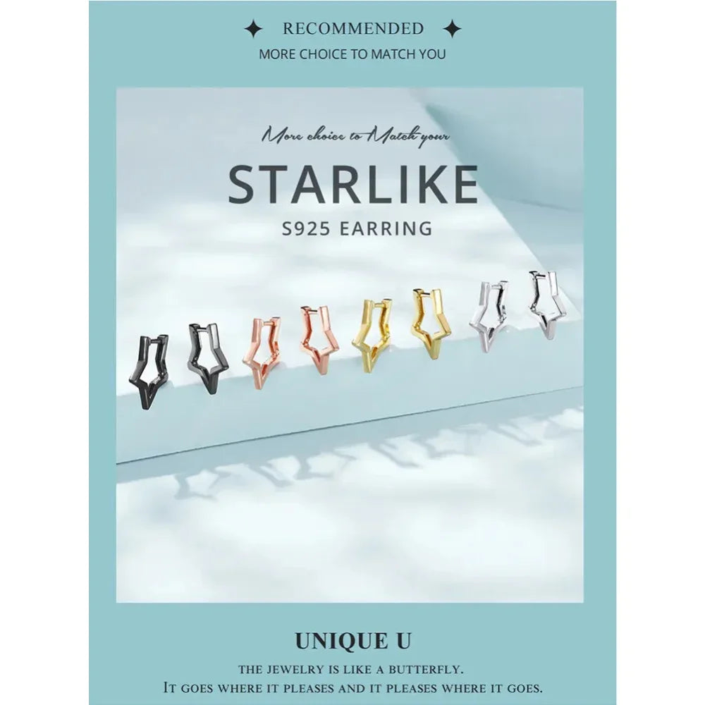 Boucles d'oreilles étoiles en argent sterling 925 - Boucles d'oreoreilles minimalistes en forme d'étoile pour femme - Bijoux de mode SCE1136