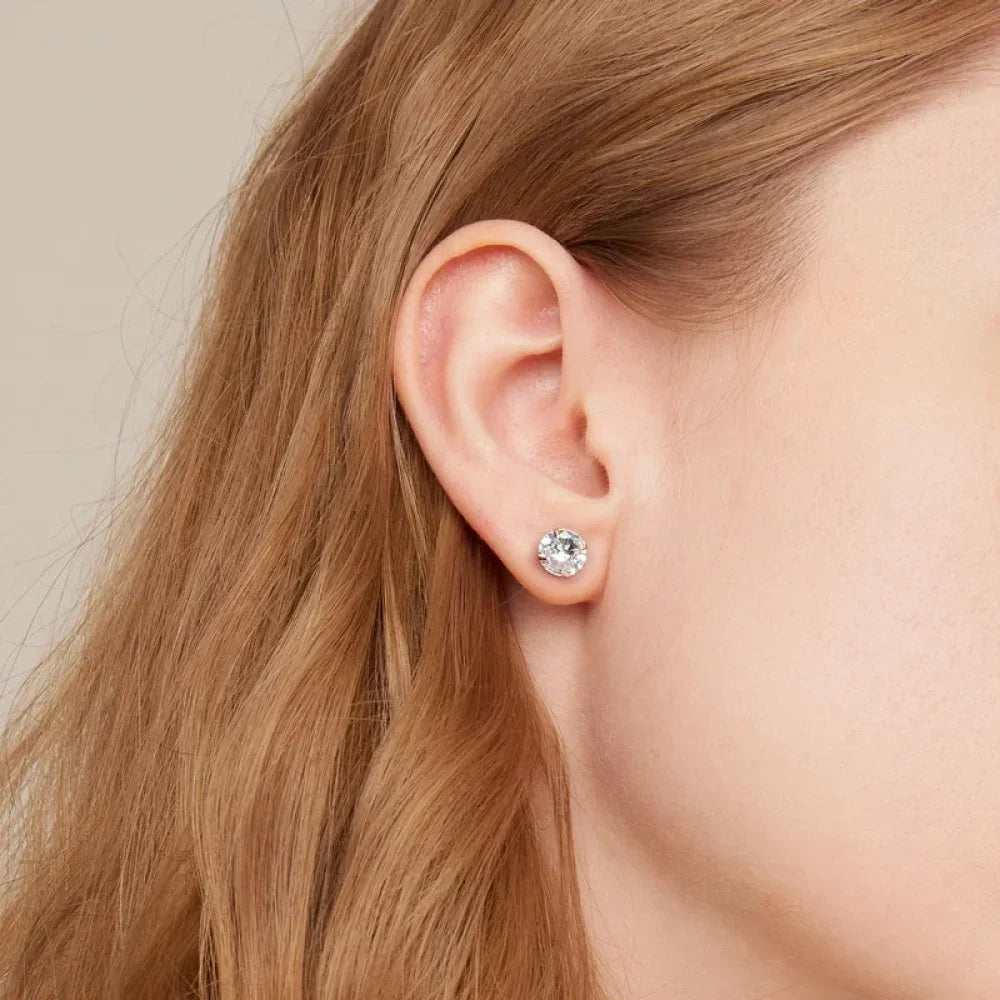 Boucles d'oreilles clous Cz - Argent sterling 925 plaqué platine - Zircons cubiques ronds hypoallergéniques 4mm 5mm 6mm 7mm Bse166