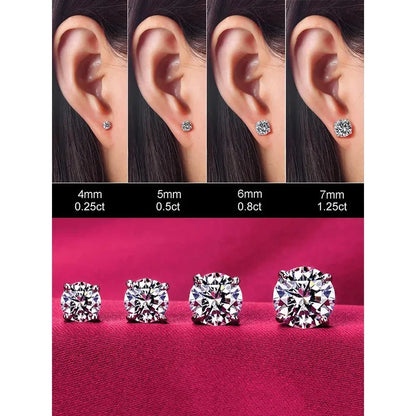 Boucles d'oreilles clous Cz - Argent sterling 925 plaqué platine - Zircons cubiques ronds hypoallergéniques 4mm 5mm 6mm 7mm Bse166